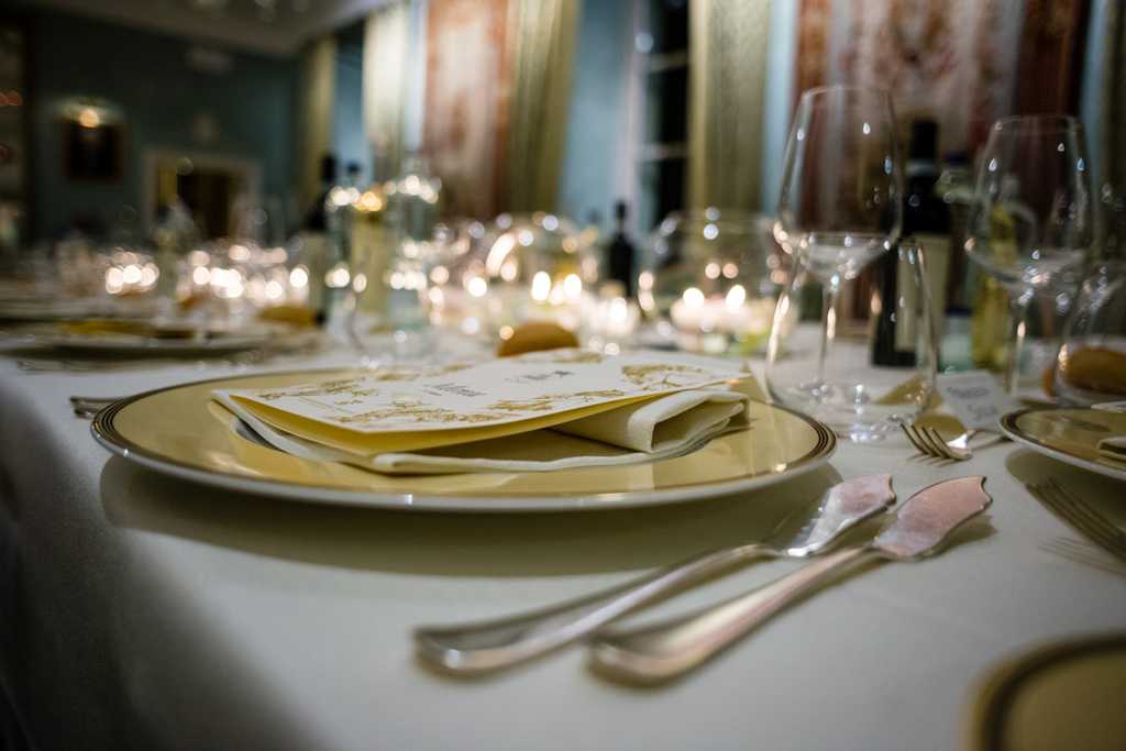 a place setting at a gala